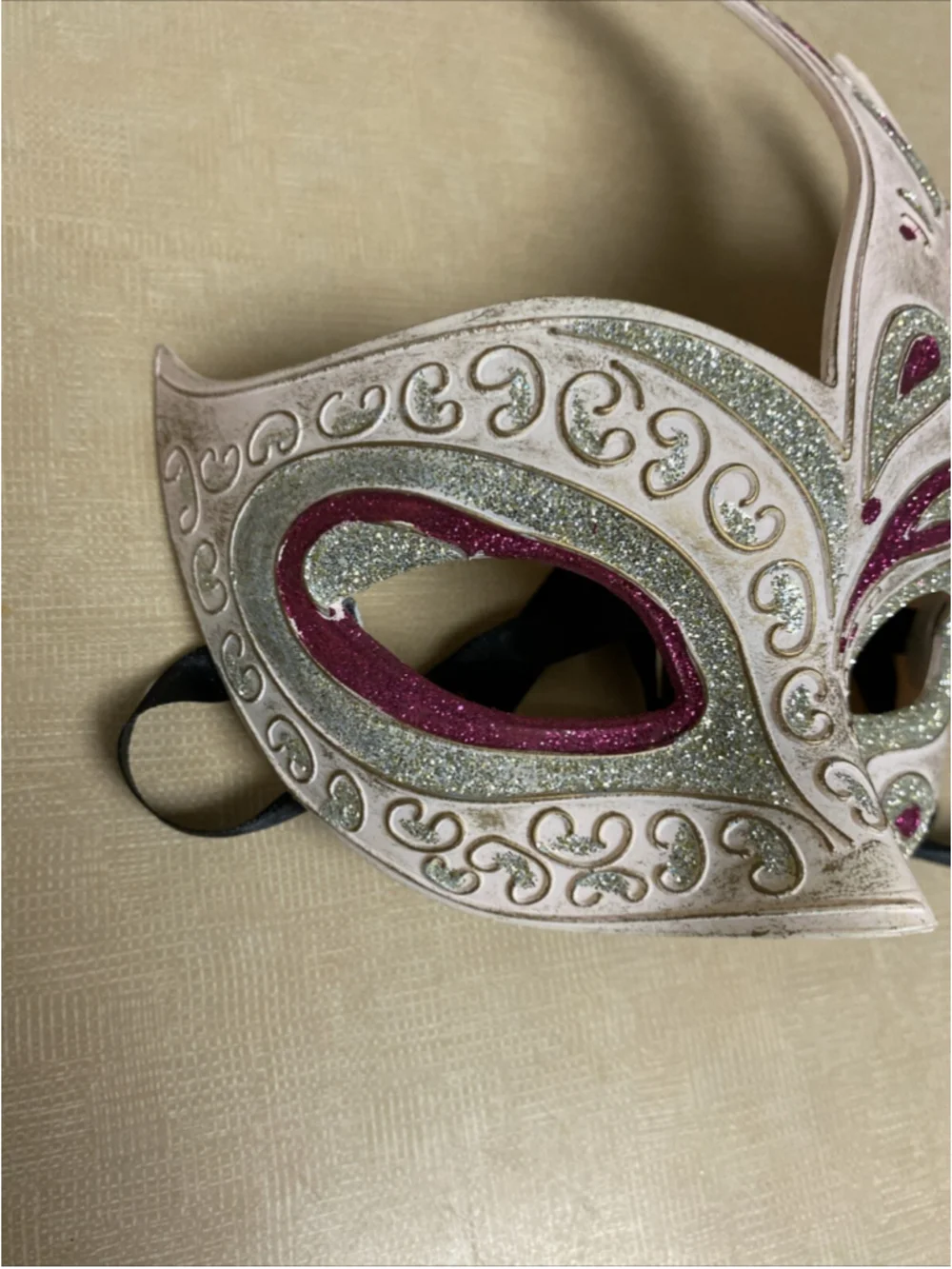 Mardi Gras Venetian Mask Hard Shell & Material Glitter Pink White